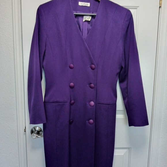 CLEARANCE SALE!!  Vintage Purple Double-Breasted Coat Dress - Picture 1 of 14
